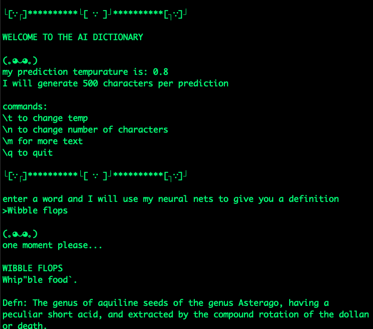The AI Dictionary command prompt