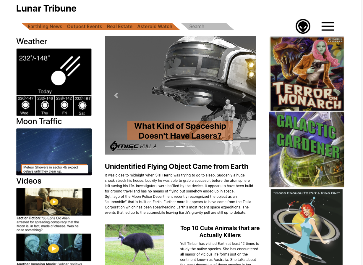 The Lunar Tribune Playground homepage.
